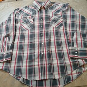 Ely Cattleman Shirt XLMen Pearl Snaps Western Cowboy Long Sleeves RedGray Plaid